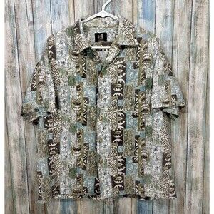 Iolani Mens Hawaiian Aloha Shirt Button Front Abstract Tribal Print Medium 23"